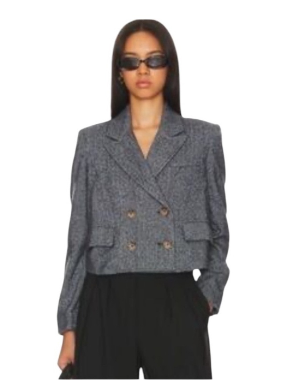 Free People Double Breasted Herringbone Knit Blazer Peacoat Jacket Size Medium